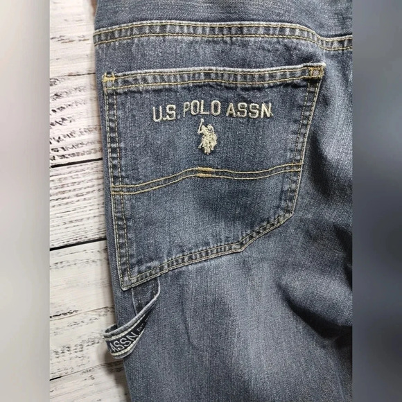 U S. Polo Assn. Blue Carpenter Utility Jeans Dark Wash 38 32‎ Vintage Y2K Baggy - Picture 7 of 13